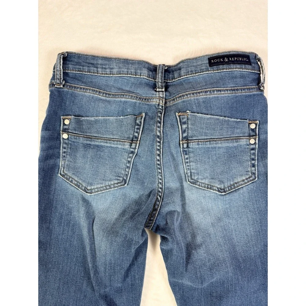 Rock & Republic Kashmiere Ankle Distressed Star Patch Jeans Sz‎ 8M
